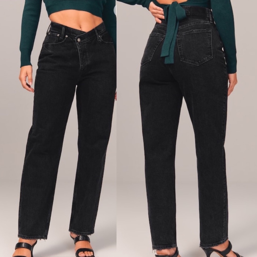 ABERCROMBIE & Fitch Curve Love Dad High Rise Jeans Crossover Sz 33/16L Black